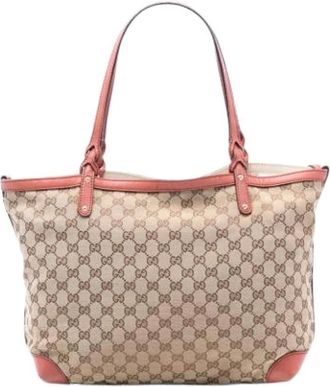 Gucci Pre-owned Tote Bags, female, Beige, Size: ONE SIZE Pre-owned Canvas Tote