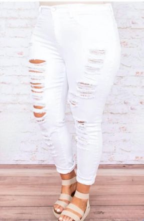 American Bazi Distressed Denim Pants In White