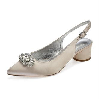Generic Wedding Shoes Womens Low Heels Pointed Toe Bridal Heels Comfortable Satin Chunky Heels Prom Party Dress Shoes 4.5Cm,Champagne,3 UK