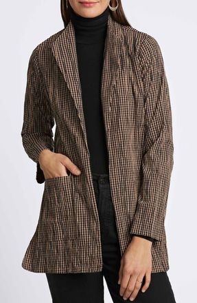 Foxcroft Alana Crinkle Cotton Blend Gingham Jacket in Almond/Black at Nordstrom, Size Small