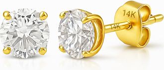 MAX + STONE 14k Yellow or White Gold Solitaire Round Cubic Zirconia Stud Earrings 3.5mmto8mm
