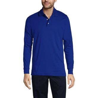 Lands End School Uniform Long Sleeve Interlock Polo Shirt in Cobalt at Nordstrom, Size Small