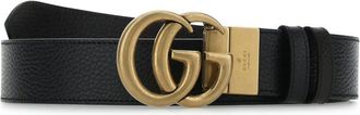 Gucci Black Golden Buckle Reversible Textured Belt