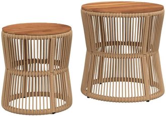 vidaXL Vidaxl - Mesas Auxiliares Jard&iacute;n 2 Pzas Superficie De Madera Rat&aacute;n Beige