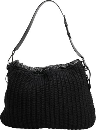 Dolce & Gabbana Womens Cashmere-Knit Leather Shoulder Bag Black Lamb Calf