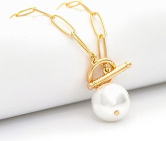 Rivka Friedman 18K Plated 15Mm Pearl Stackable Toggle Necklace