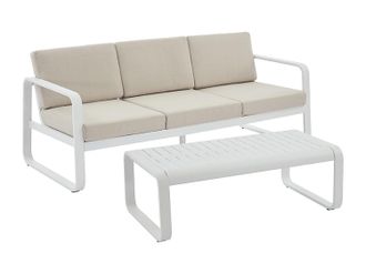 Vente-Unique Conjunto de jard&iacute;n de aluminio: 1 sof&aacute; de 3 plazas y 1 mesa de centro - Blanco con cojines beige - LOMIA de MYLIA