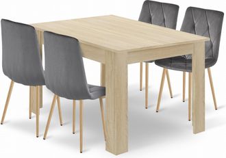 OEM Conjunto De Mesa Np De 120x80cm En Roble Sonoma + 4 Sillas Libra Grises