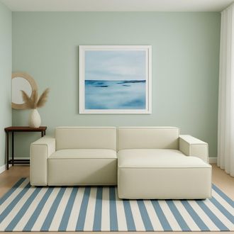 Dmora Sof&aacute; Fijo Dgatta, Gran Sof&aacute; Modular De 2 Plazas Con Pen&iacute;nsula A La Derecha, 100% Made In Italy, Sof&aacute; Moderno En Tela, Cm 240x170h70, Beige - Dmora
