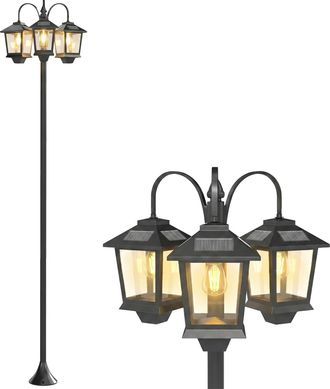 OEM Farola Solar Exterior De Jard&iacute;n De Aluminio Con 3 Cabezales Con Encendido/apagado Autom&aacute;tico Ip44 40x34,5x188 Cm Negro