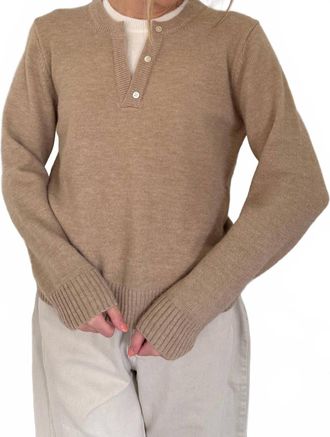 Pinch Design Theo Knit Pullover Button Detail Sweater Top In Beige