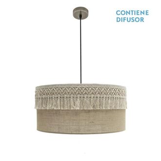 Fabrilamp Colgante Cuero Con Pantalla De Tela De La Serie Ekaterina