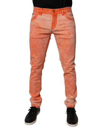Dolce & Gabbana Orange Tie Dye Cotton Skinny Men Denim Jeans Elastane Clothing