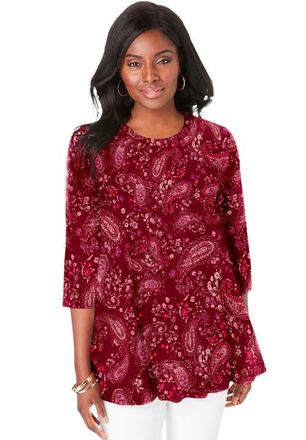 Jessica London Stretch Knit Swing Tunic in Burgundy Falling Paisley at Nordstrom, Size 12