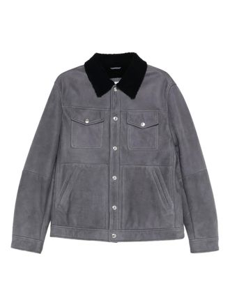 Brunello Cucinelli shearling-collar flap-pocket jacket - men - Sheep Skin/Shearling/Polyamide/Cotton - 4XL - Blue