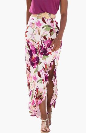 Lascana Womens Ruffled Maxi Skirt in White Printed at Nordstrom, Size 2