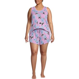 Lands End Cooling 3 Piece Pajama Set - Robe Tank and Shorts in Lilac Breeze Etched Floral at Nordstrom, Size 2X