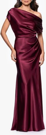 Betsy & Adam One-Shoulder Satin Sheath Gown in Burgundy at Nordstrom, Size 14