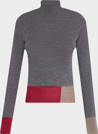 Joseph Colorblock Turtleneck Cashmere-Wool Sweater