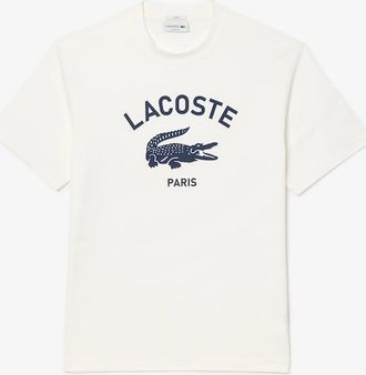 Lacoste Mens Lacoste Signature Print Cotton T-Shirt - White - Size: 46