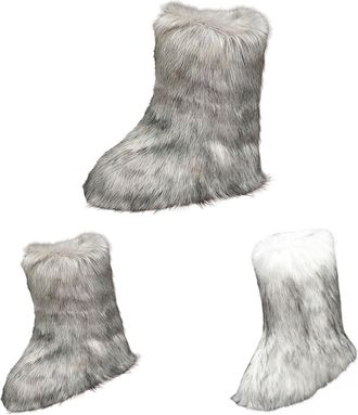 Generic Womens Faux Fur Boots Cute Furry Fluffy Slip-On Snow Boot Comfy Plush Warm Short Outdoor Indoor Flat Shoes Ladies Winter Comfortable Mid-Calf Snow Boo