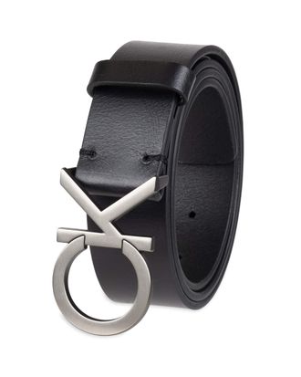Calvin Klein APPAREL_BELT Mens Casual CK Monogram Cut Out Buckle Belt, Deep Black, Small (30-32), Deep Black, Large (38-40)