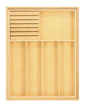 MegaChef Adjustable Bamboo Drawer Storage Tray With Removable Knife Block