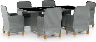 vidaXL Set Comedor Jard&iacute;n 7 Pzas Y Cojines Rat&aacute;n Sint&eacute;tico Gris Claro Vidaxl