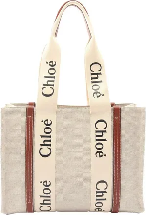 Chlo&eacute; Pre-owned Chloe Medium Woody Canvas Tote Bag Unisex CH115GCG4AOBGRSR