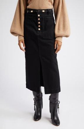 Ulla Johnson The Bea Button Fly Denim Skirt in Noir Wash at Nordstrom Rack, Size 10