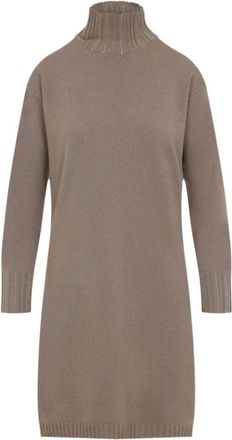Fabiana Filippi High Neck Three-Quarter Sleeve Knit Dress - Dames - Kleedjes - Bruin - M - Wol - Kleedjes