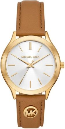 Michael Kors Gouden Slim Runway Horloge Elegante Stijl - Dames - Accessoires - Bruin - Maat: ONE Size