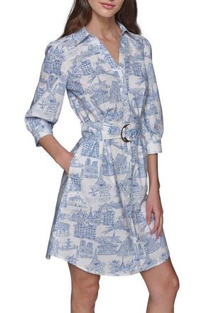 Karl Lagerfeld Landmark Print Cotton Shirtdress in Soft White French Blue at Nordstrom, Size 12