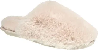 Nine West Faux Fur Closed Scuff Slipper in Cream at Nordstrom, Size Medium