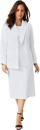 Jessica London 2-Piece Stretch Crepe Single-Breasted Skirt Suit in White at Nordstrom, Size 28