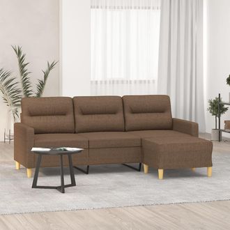 vidaXL Vidaxl - Sof&aacute; De 3 Plazas Con Taburete De Tela Marr&oacute;n 180 Cm
