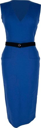 Victoria Beckham Sleeveless V-Neck Fitted Dress in Blue Wool
