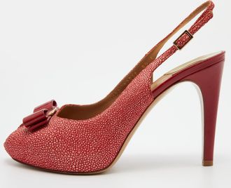 Ferragamo Orange Suede Bow Peep Toe Slingback Sandals