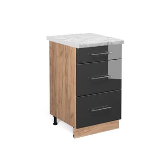 Vicco Mueble Bajo De Cocina Fame-line, Antracita Alto Brillo, 50 Cm, Et M&aacute;rmol Vicco