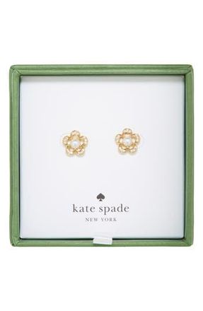 Kate Spade New York faux pearl & cz flower stud earrings in Cream/Gold. at Nordstrom Rack