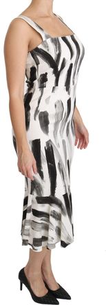 Dolce & Gabbana Womens White Black Printed Sheath Midi Viscose Dress Elastane
