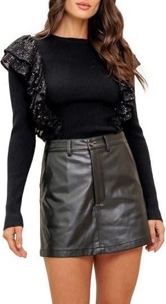 Flying Tomato Sequin Ruffle Shoulder Knit Sweater in Black at Nordstrom Rack, Size Medium
