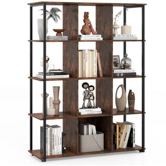 Costway 12-Cube Bookcase Bedroom Tall Freestanding Bookshelf-Brown