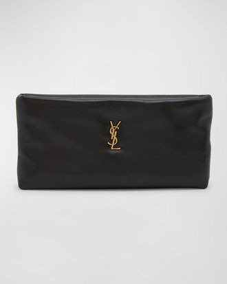 Saint Laurent Calypso Ziptop YSL Clutch Bag in Smooth Padded Leather