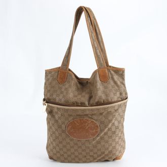Gucci Brown Leather Canvas Shoulder Bag Tote Bag (Pre-Owned)