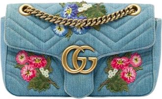 Gucci Pre-owned Vintage Floral Embroidered Denim Shoulder Bag - Dames - Vintage Schoudertas - Blauw - ONE Size - Denim - Vintage