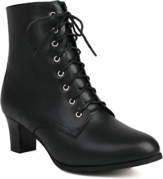 Generic Womens 5cm Chunky Heel Lace-Up Ankle Boots Vintage Style for Casual &Office,Black,5.5 UK