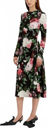 Erdem Long Sleeve Draped Midi Dress In Painted Roses