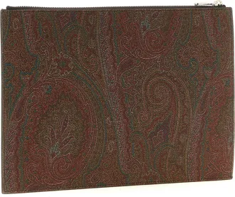 Etro Paisley-Embroidered Jacquard Clutch - Brown