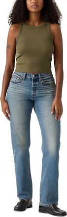 Levi's 501 Jeans Womens Blue Denim Stretch Straight Curvy Preppy JAX1482